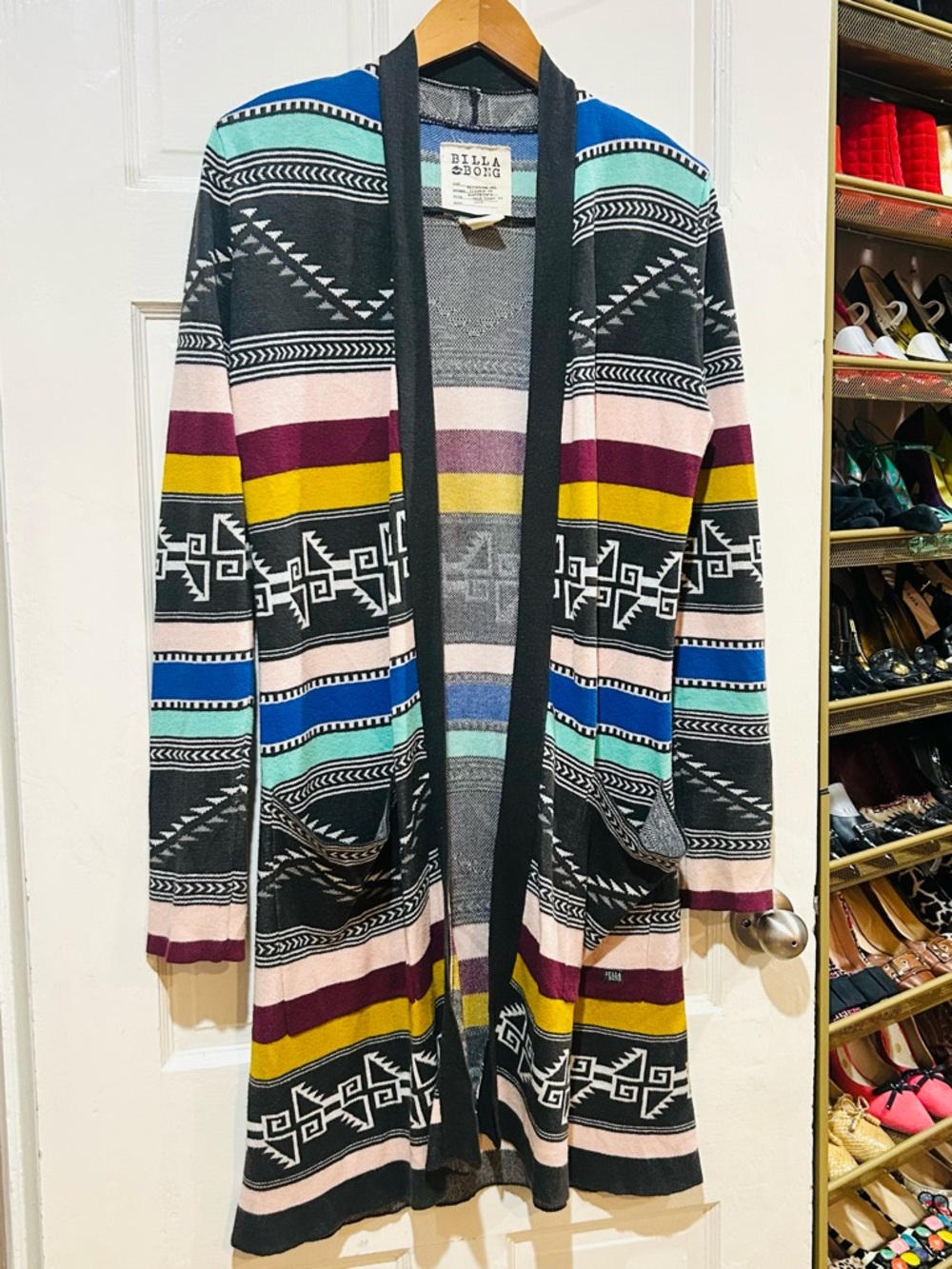 Billabong Tribal Aztec Full Length Lightweight Women's Striped Cardigan Duster M